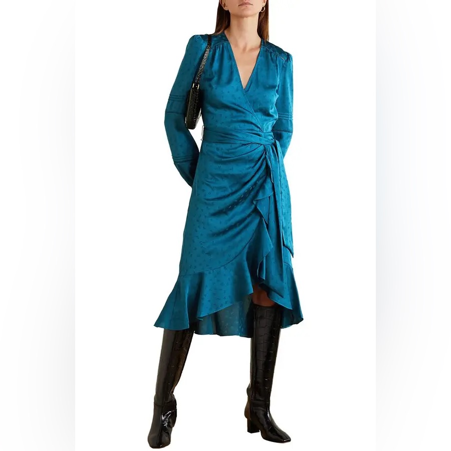 Nwt $550 Veronica Beard Miriam Wrap Ruffled Midi Dress
